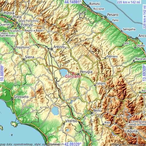 Topographic map of Corciano