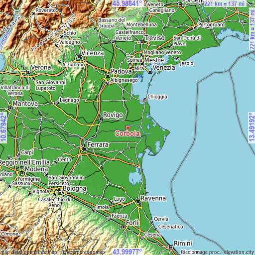 Topographic map of Corbola