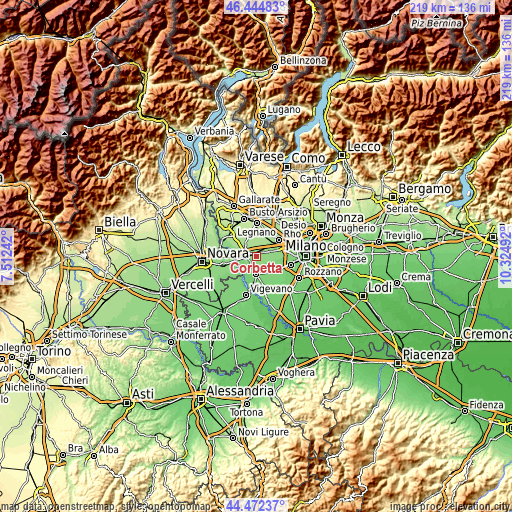 Topographic map of Corbetta