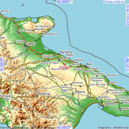 Topographic map of Corato