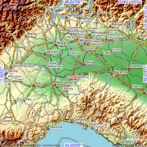 Topographic map of Corana