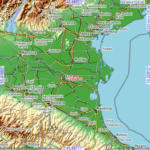 Topographic map of Copparo