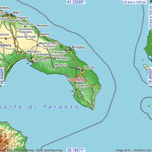 Topographic map of Copertino