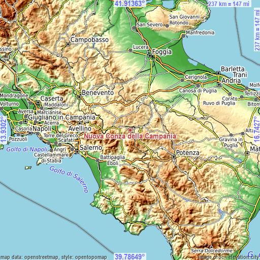 Topographic map of Nuova Conza della Campania