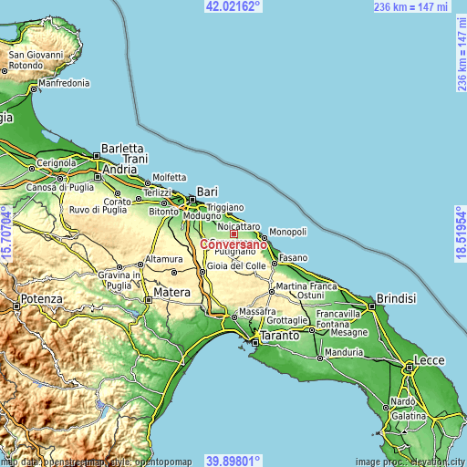 Topographic map of Conversano