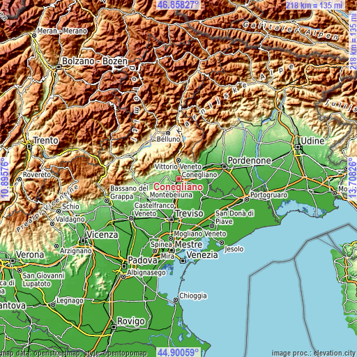 Topographic map of Conegliano