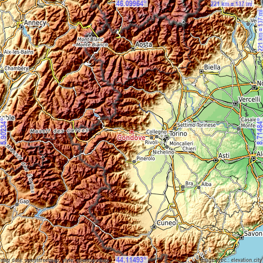 Topographic map of Condove