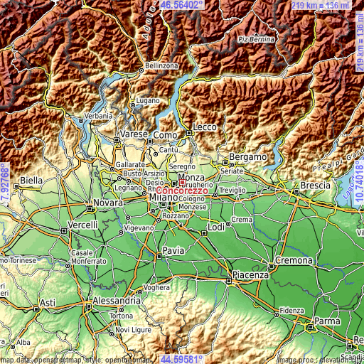 Topographic map of Concorezzo