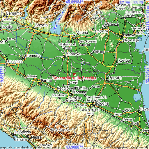 Topographic map of Concordia sulla Secchia
