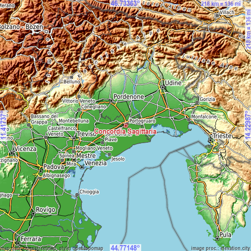 Topographic map of Concordia Sagittaria