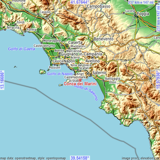 Topographic map of Conca dei Marini