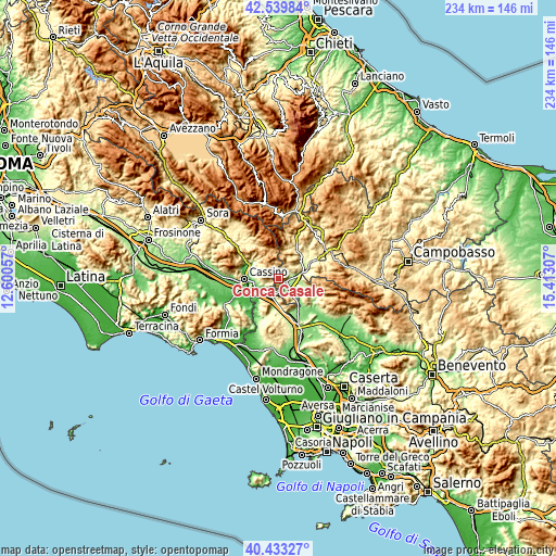 Topographic map of Conca Casale