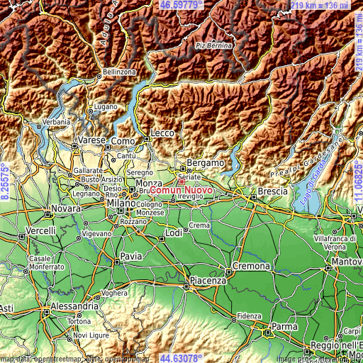 Topographic map of Comun Nuovo