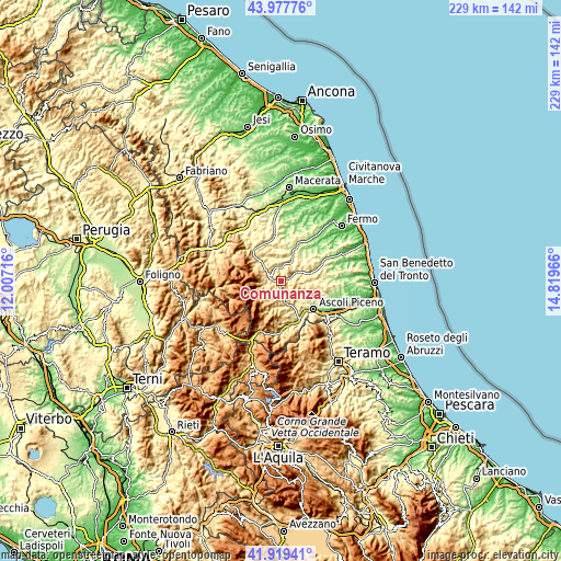 Topographic map of Comunanza