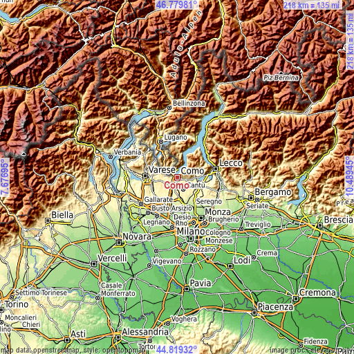 Topographic map of Como
