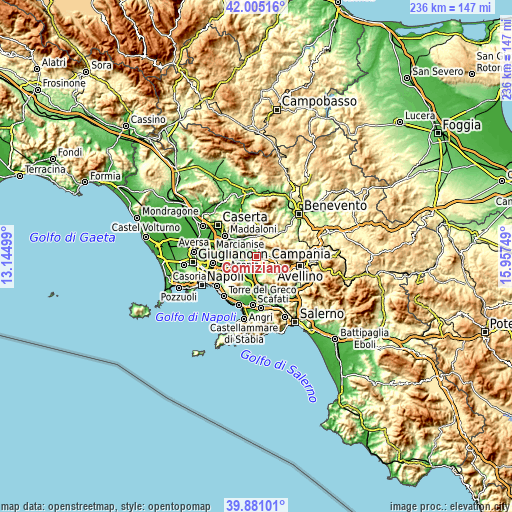 Topographic map of Comiziano