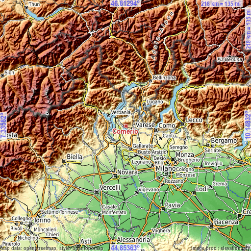 Topographic map of Comerio