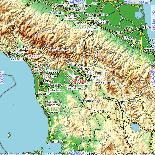 Topographic map of Comeana