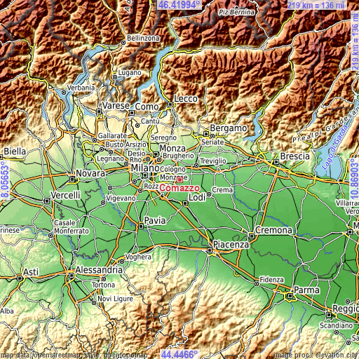 Topographic map of Comazzo