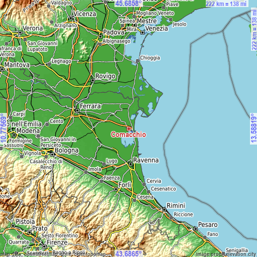 Topographic map of Comacchio