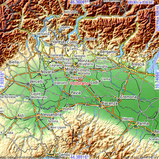 Topographic map of Colturano