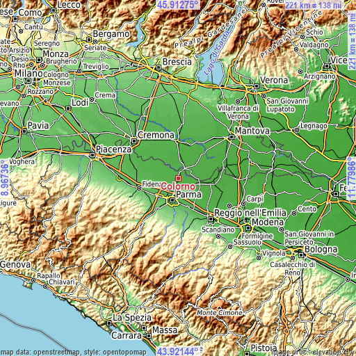 Topographic map of Colorno