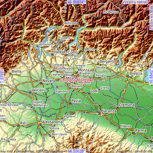 Topographic map of Cologno Monzese