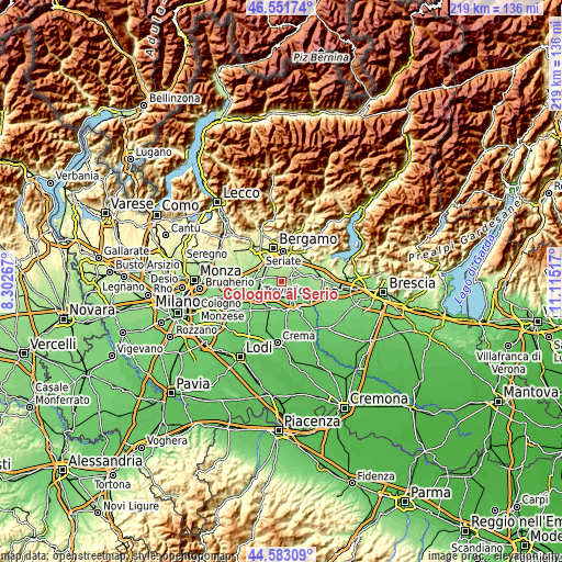 Topographic map of Cologno al Serio