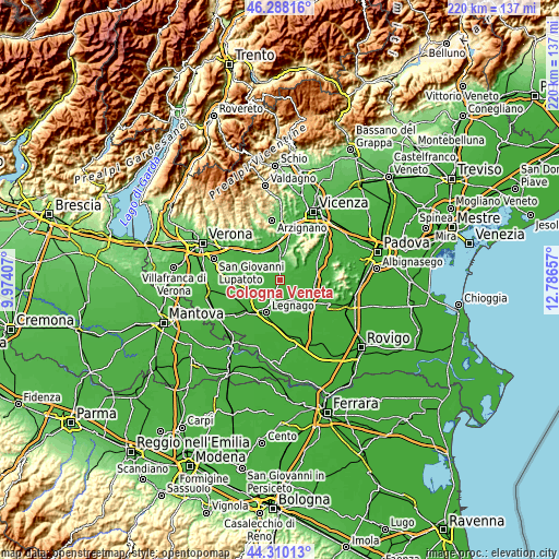 Topographic map of Cologna Veneta