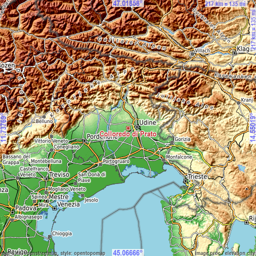 Topographic map of Colloredo di Prato