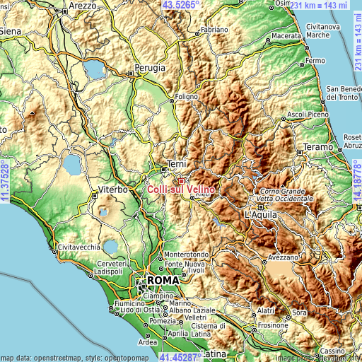 Topographic map of Colli sul Velino