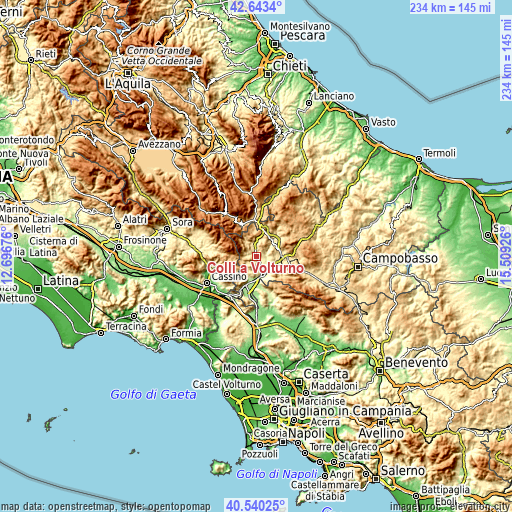 Topographic map of Colli a Volturno