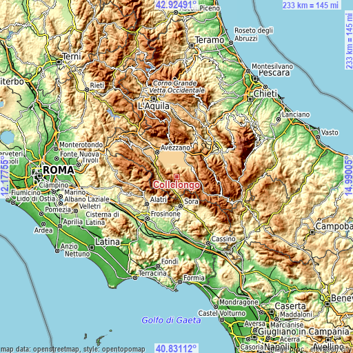 Topographic map of Collelongo