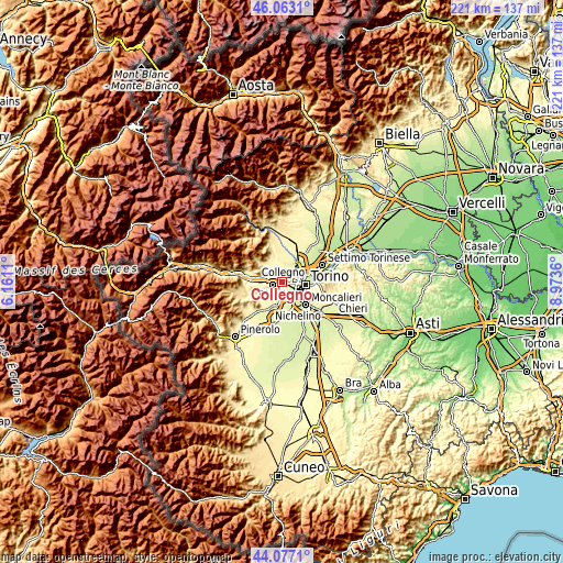 Topographic map of Collegno