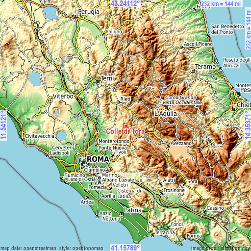 Topographic map of Colle di Tora