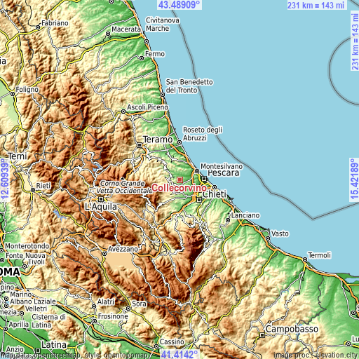 Topographic map of Collecorvino