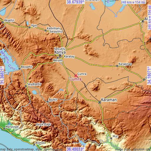 Topographic map of Çumra