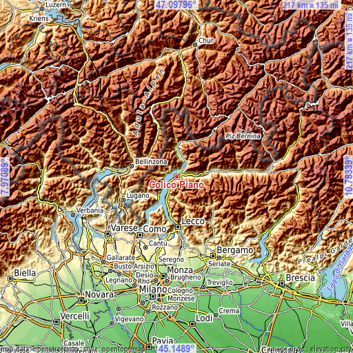 Topographic map of Colico Piano