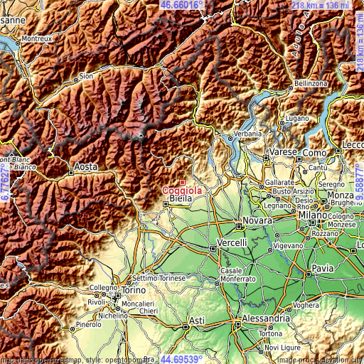 Topographic map of Coggiola