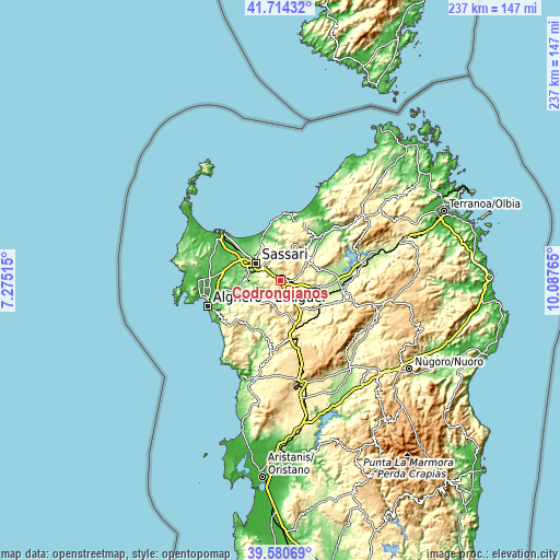 Topographic map of Codrongianos