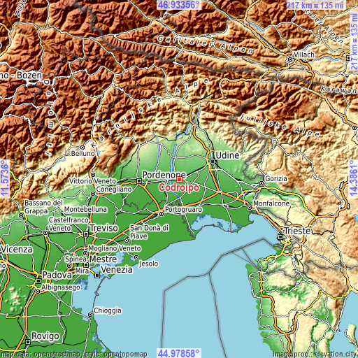 Topographic map of Codroipo