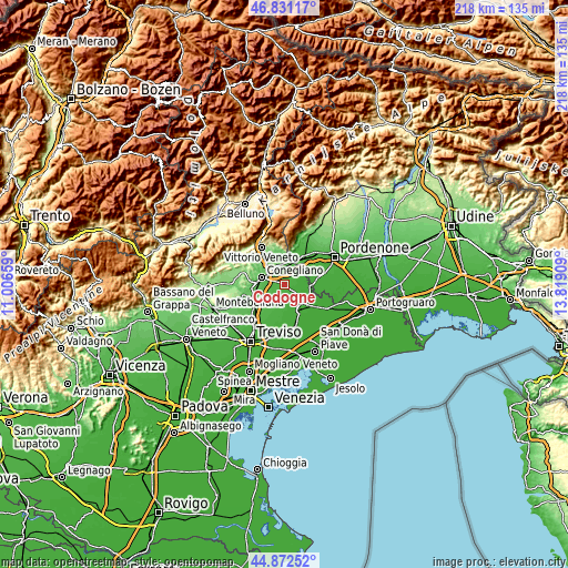 Topographic map of Codognè