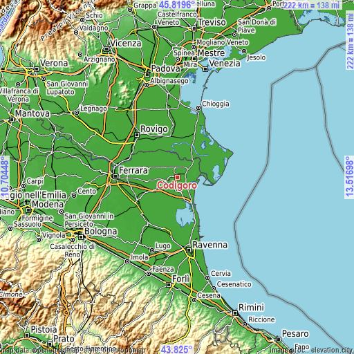 Topographic map of Codigoro