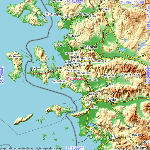 Topographic map of Menderes