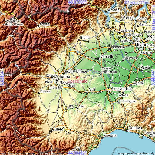 Topographic map of Cocconato