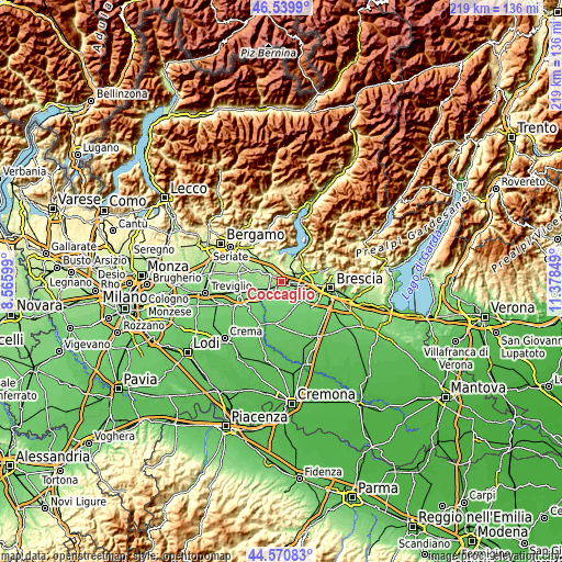 Topographic map of Coccaglio