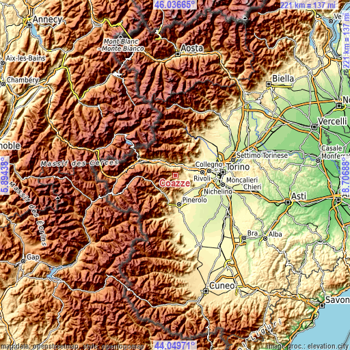 Topographic map of Coazze