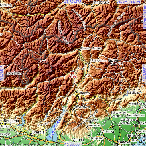 Topographic map of Cles