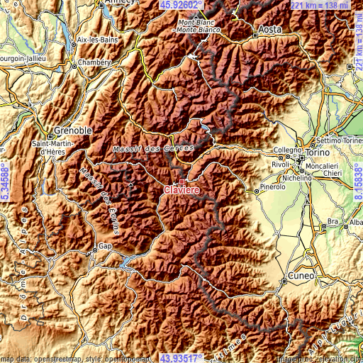 Topographic map of Claviere