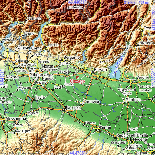 Topographic map of Cizzago